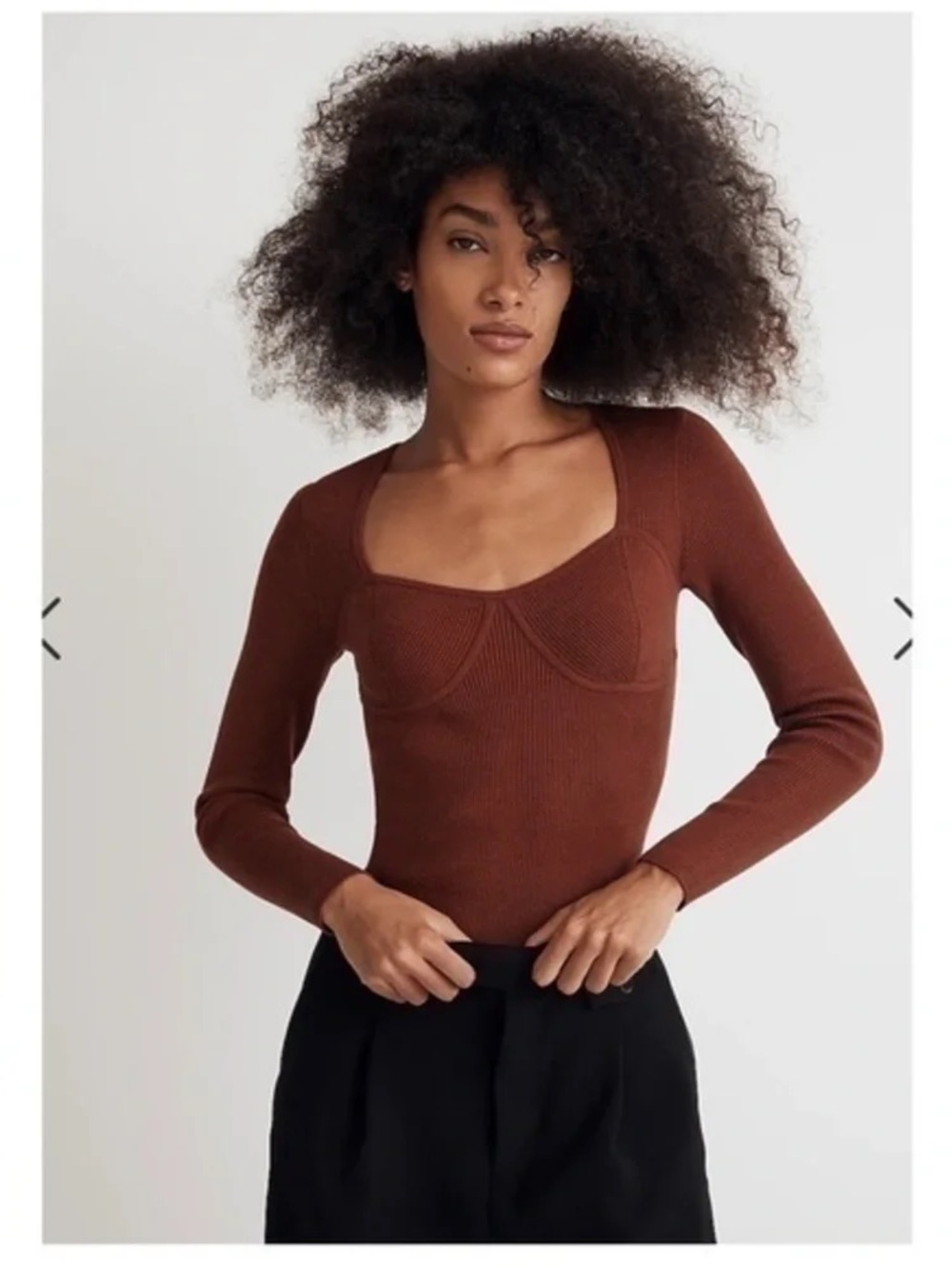 Madewell Rust Red Ribbed Long-Sleeve Bustier Top